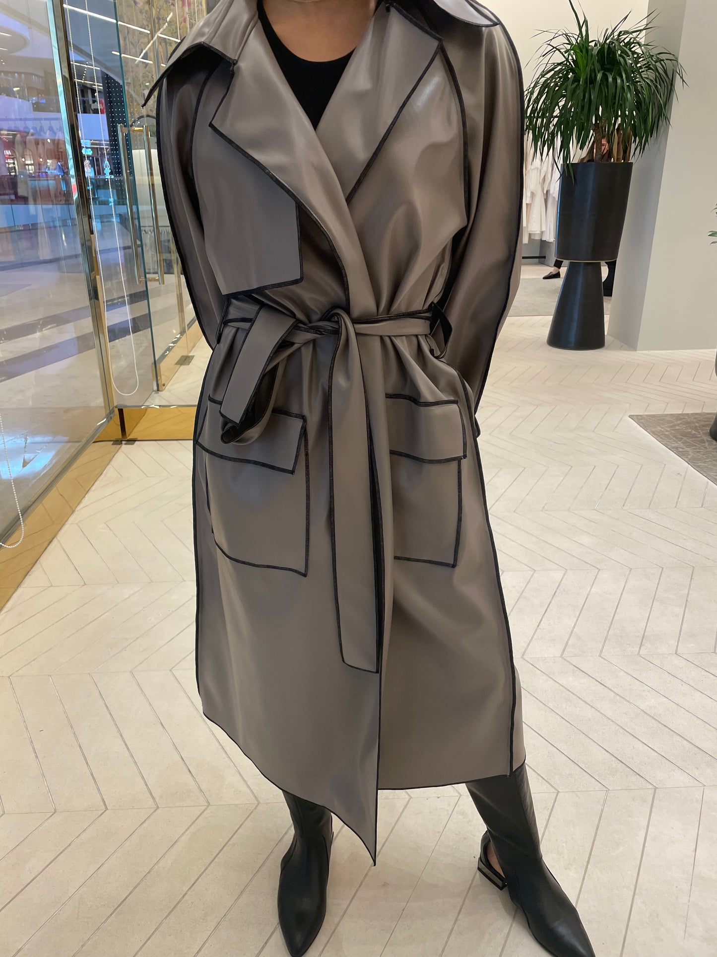 Leather Trench Coat - Taupe
